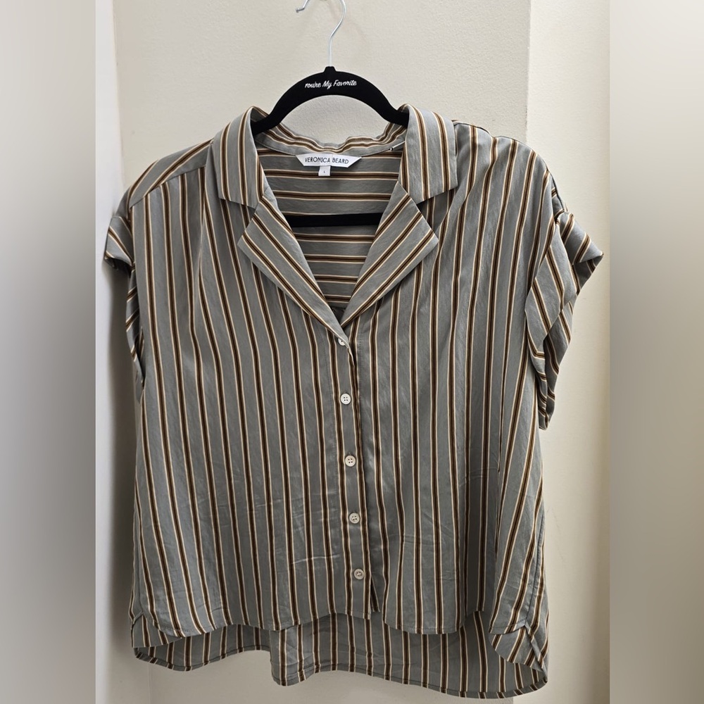 Veronica Beard Striped Blouse - Gray and Brown
